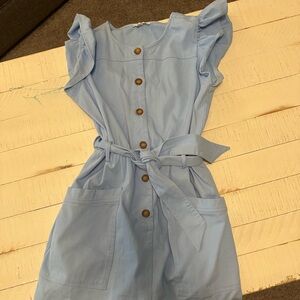 Blue Copper Key Ruffle Sleeve Dress